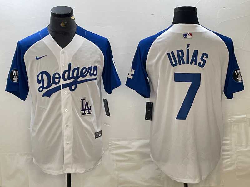 Men's Los Angeles Dodgers #7 Julio Urias White Blue Fashion Stitched Cool Base Limited Jerseys,We sell and wholesale Men's Los Angeles Dodgers #7 Julio Urias White Blue Fashion Stitched Cool Base Limited Jerseys on line form chian!